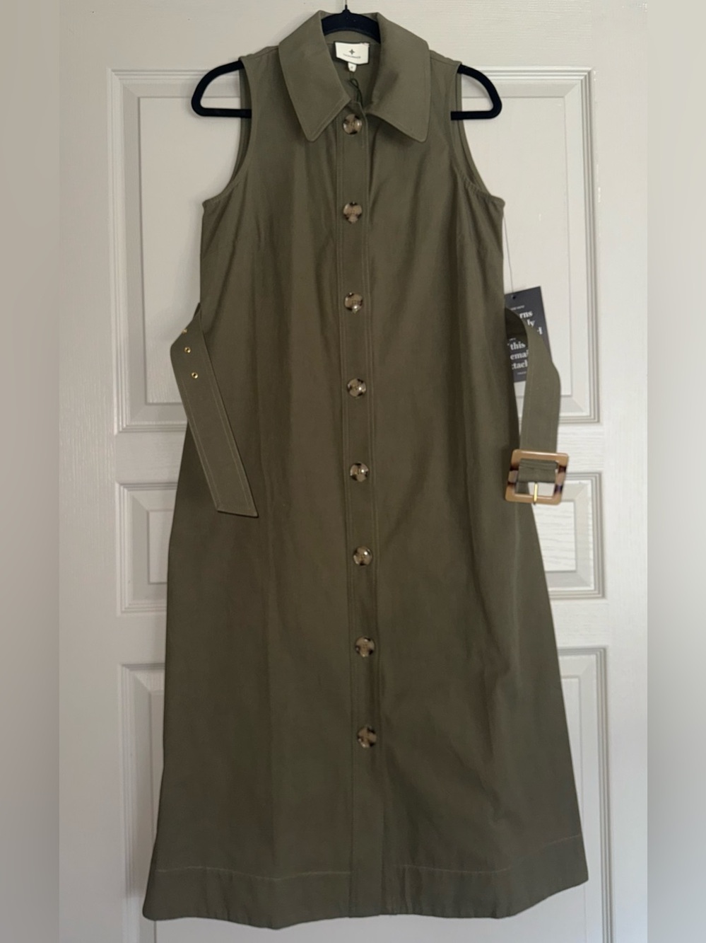 Tuckernuck Army Green Sleeveless Button Down Chamberlin Midi Dress - Picture 7 of 8